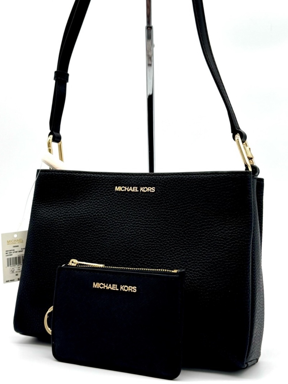 Michael Kors Trisha Medium Pebbled Leather Crossbody Bag w Matching TZ Coinpouch